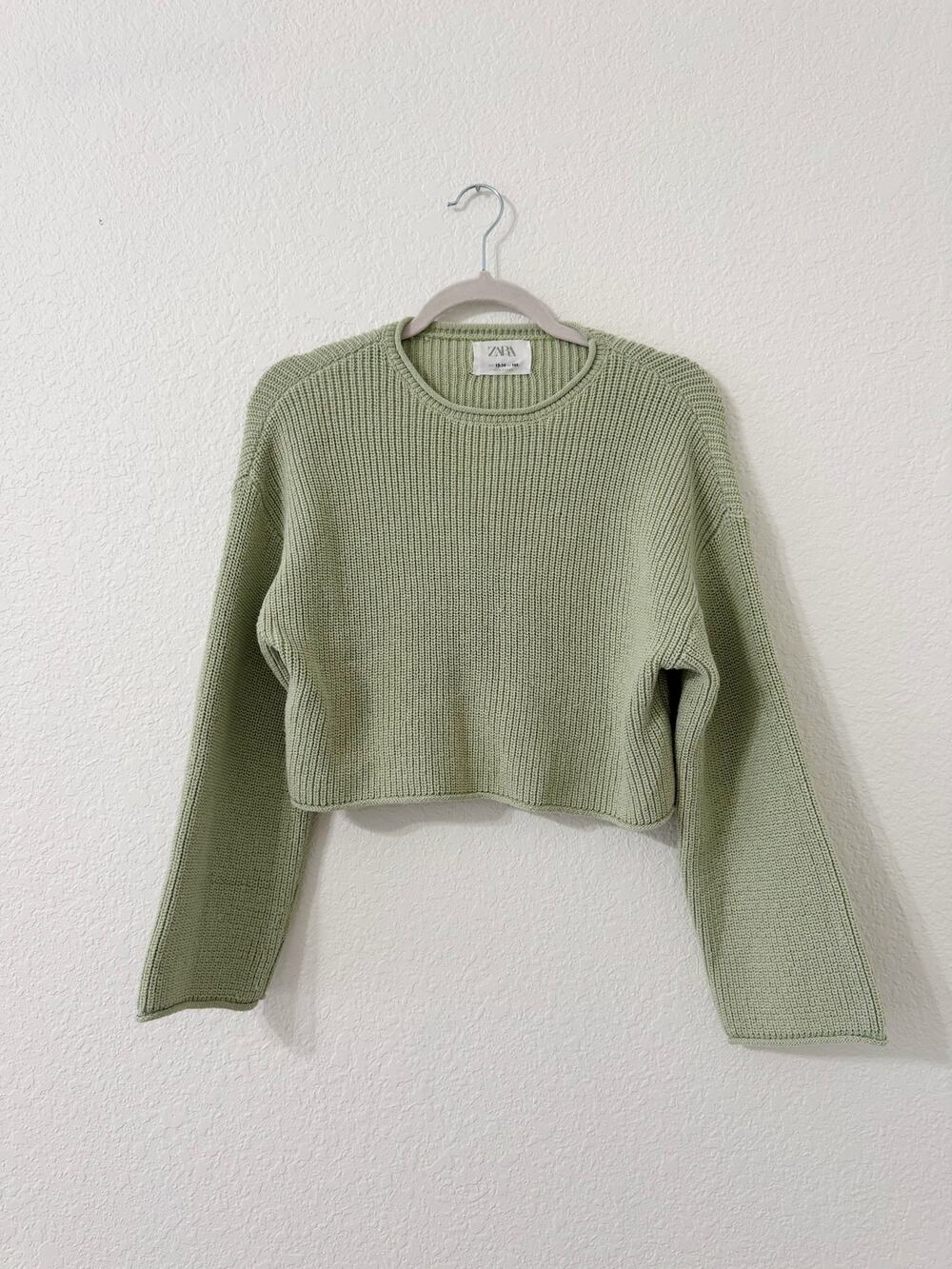 Zara Girls Sage Green Cropped Knit Sweater Size 13/14